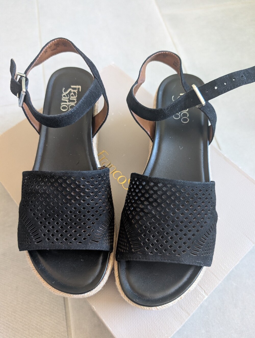 NWT Franco Sarto Black Espadrille Wedge Sandals